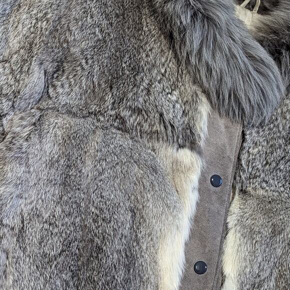 Vintage 80s Fur Suede Coat Vest Convertible Gray Rabbit Outerwear Jacket France - Picture 7 of 11
